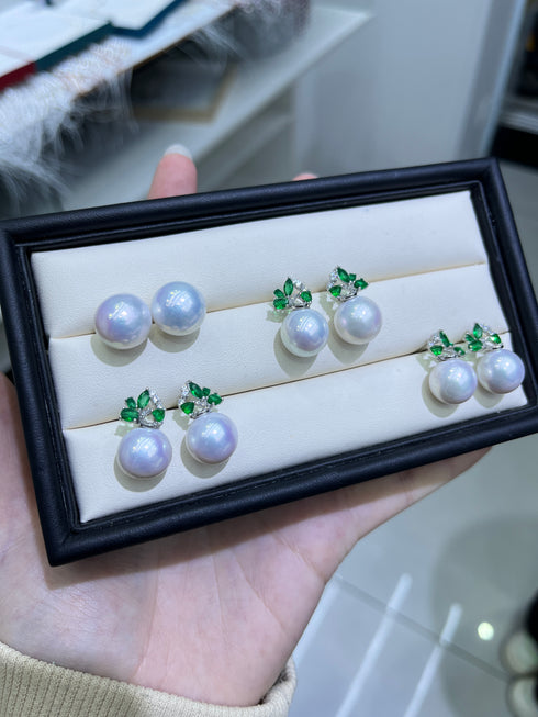 12-13mm Green Zirconia Pearl Earrings